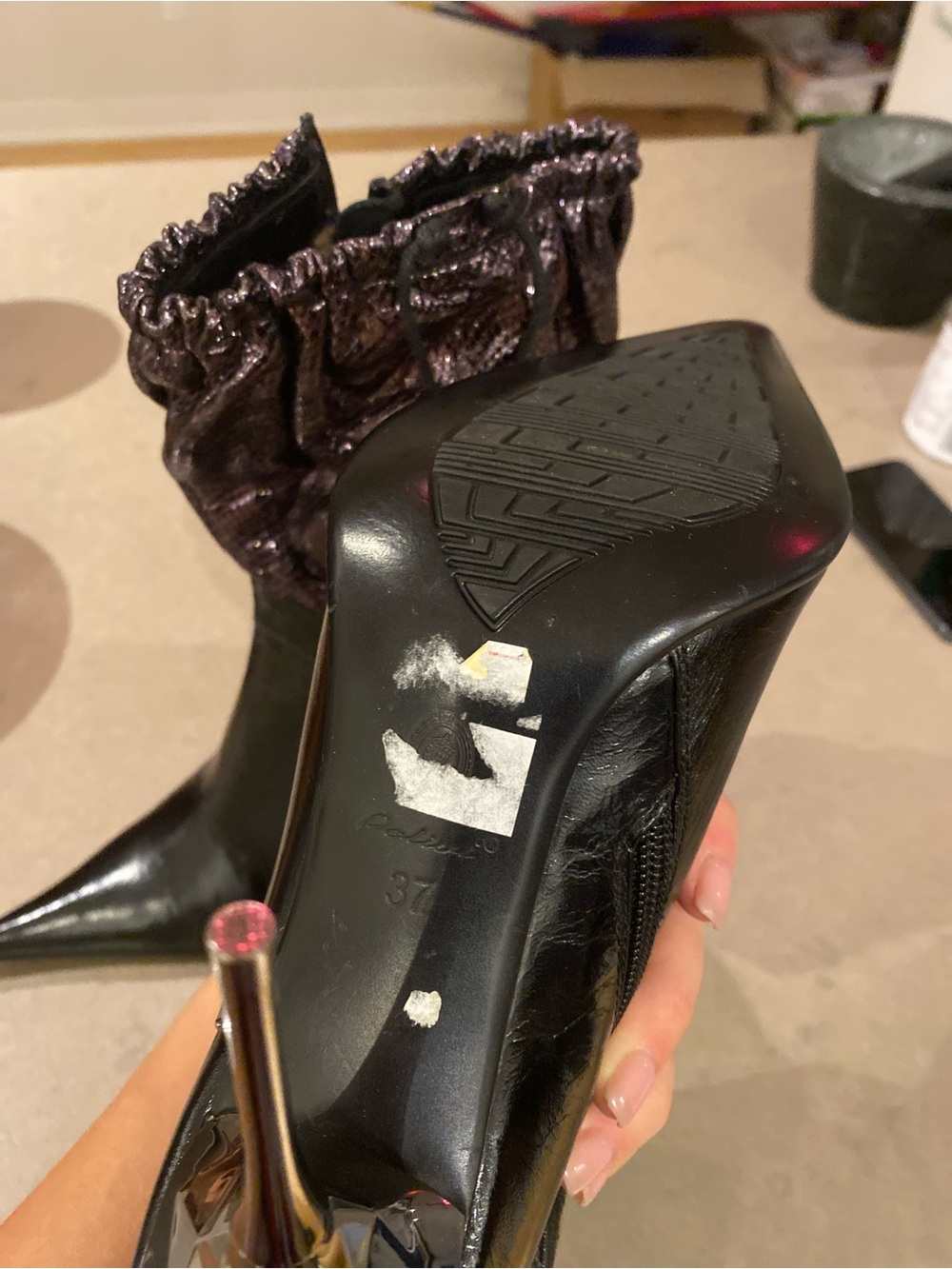 Leather Women's Metallic Purple and Black Stiletto Ankle Boots - Picture 4 of 4